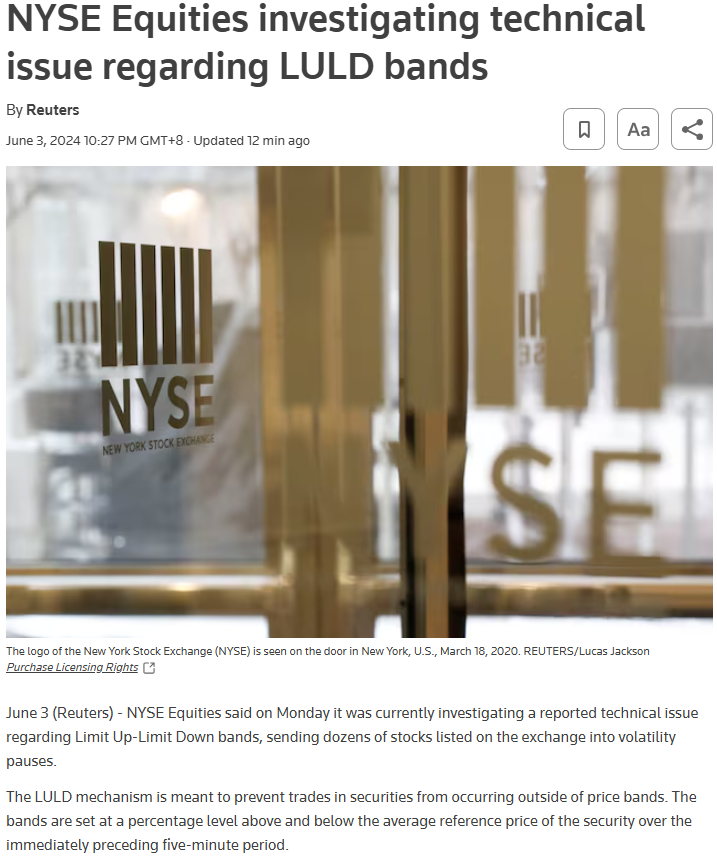 美股又出故障!伯克希尔哈撒韦等多股跌近100%,纽交所回应:技术问题