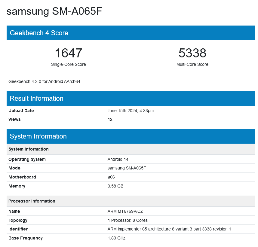 三星 Galaxy A06 手机曝光:联发科 Helio G85 芯片、6.7 英寸 LCD 屏、5000mAh 电池