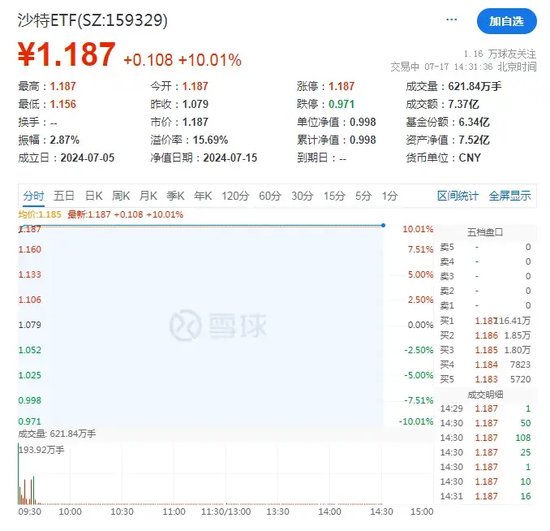 两只沙特ETF,连续涨停!