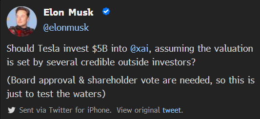 马斯克:如果股东批准 将支持特斯拉投资xAI